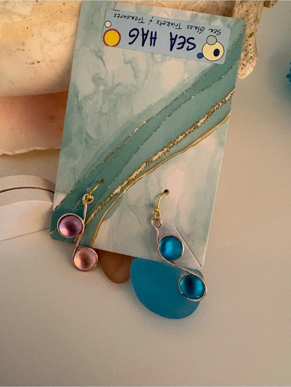 Blue Glass Drop Music Note Earrings - Women Jewelry